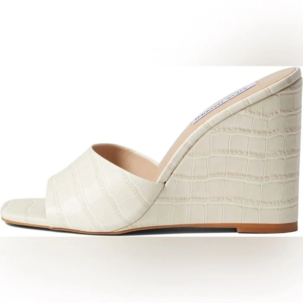 Steve Madden Cream Croc-Embossed Wedge Sandals